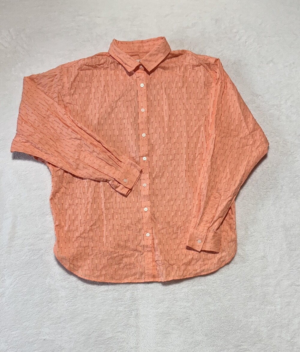 LOFT Shirt Womens Small Orange Textured Button Down Long Sleeve 100% Cotton Top